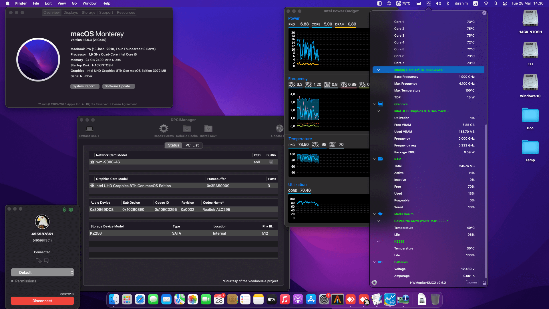 Success Hackintosh macOS Monterey 12.6.3 Build 21G419 in Dell Latitude 7300